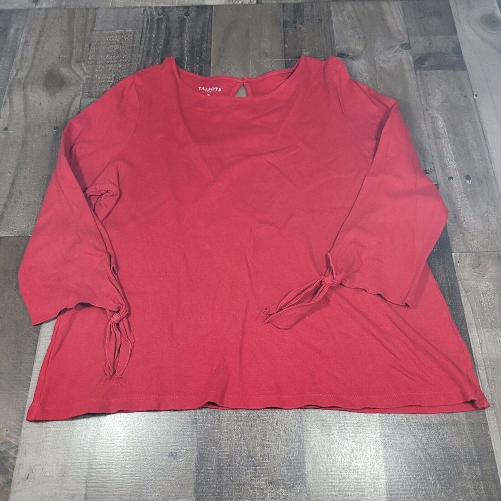 Talbot's Women's Tie-Sleeve Solid Casual Blouse Red Size XL